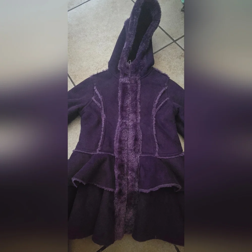 Hawke & Co Deep Purple Faux Fur Hooded Peplum Jacket